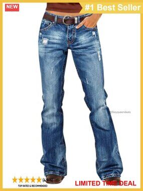 Mid Rise Ripped Bootcut Jeans Cotton Blend Stretch Women's